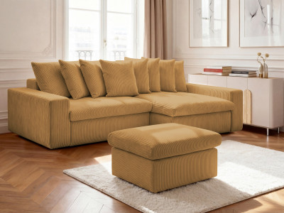 Canapé d'angle fixe ENORE velours côtelé avec pouf
