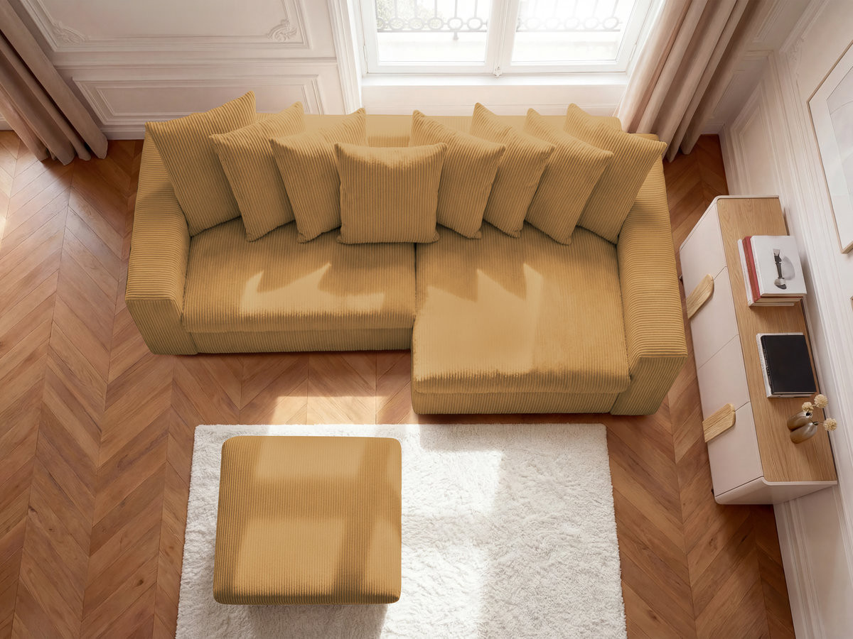 Canapé d'angle ENORE velours côtelé avec pouf jaune — vue 6
