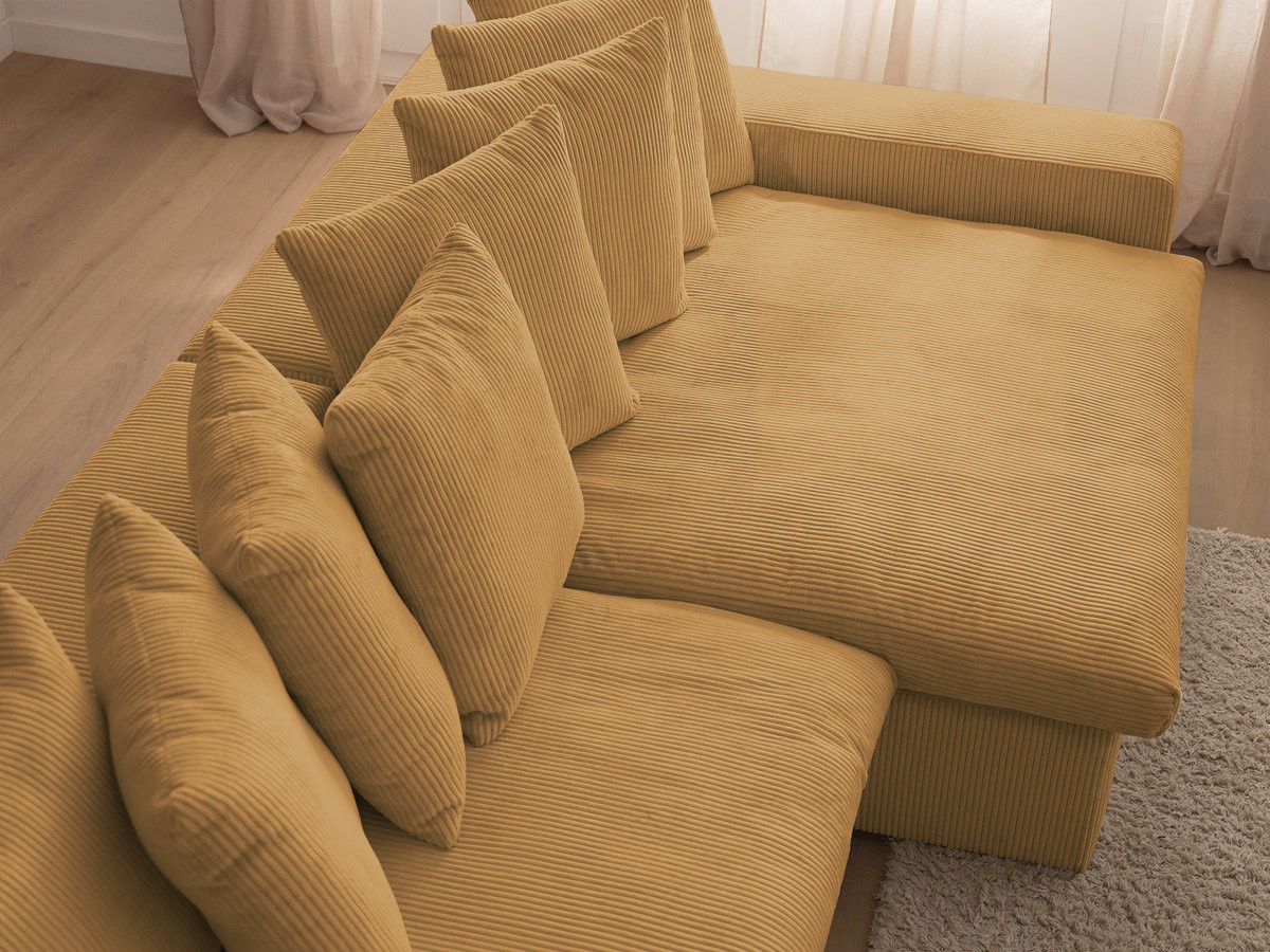 Canapé d'angle fixe ENORE velours côtelé avec pouf