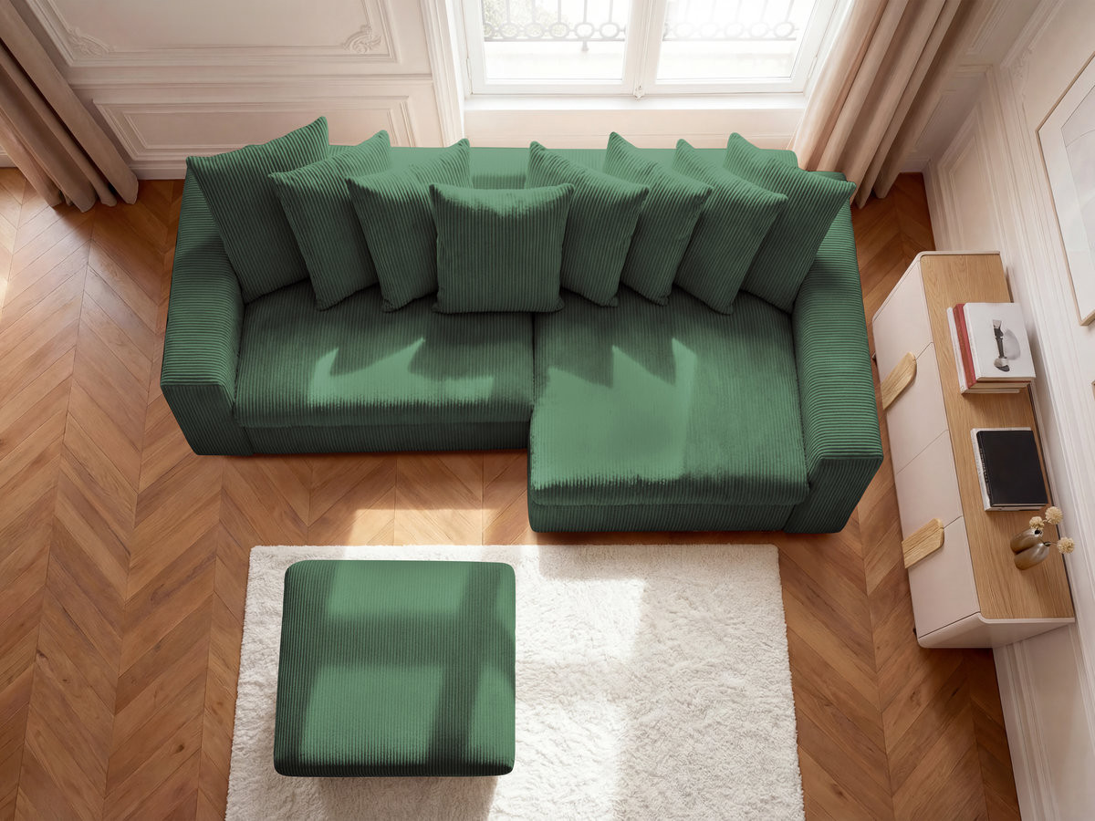 Canapé d'angle fixe ENORE velours côtelé avec pouf