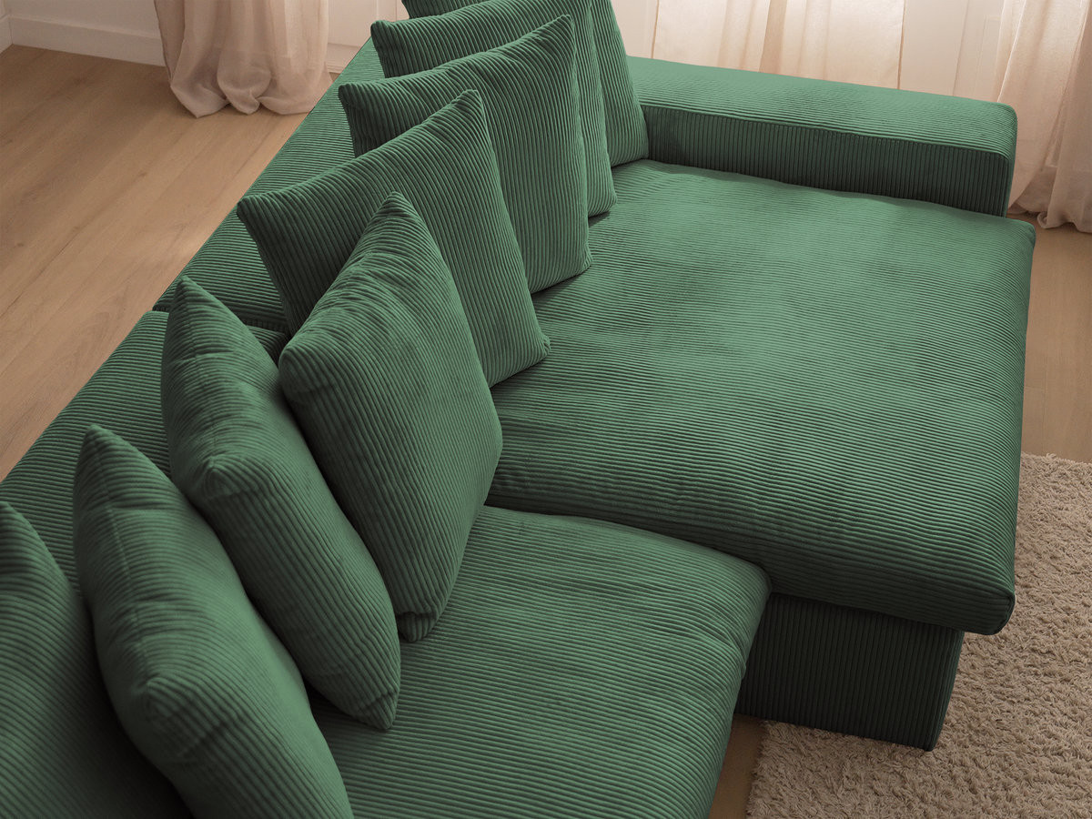 Canapé d'angle fixe ENORE velours côtelé avec pouf