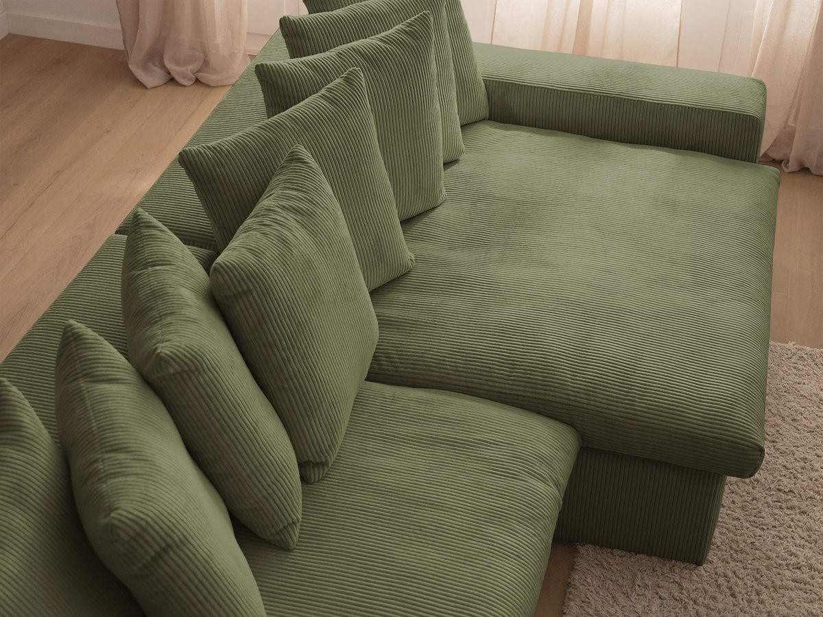 Canapé d'angle fixe ENORE velours côtelé avec pouf