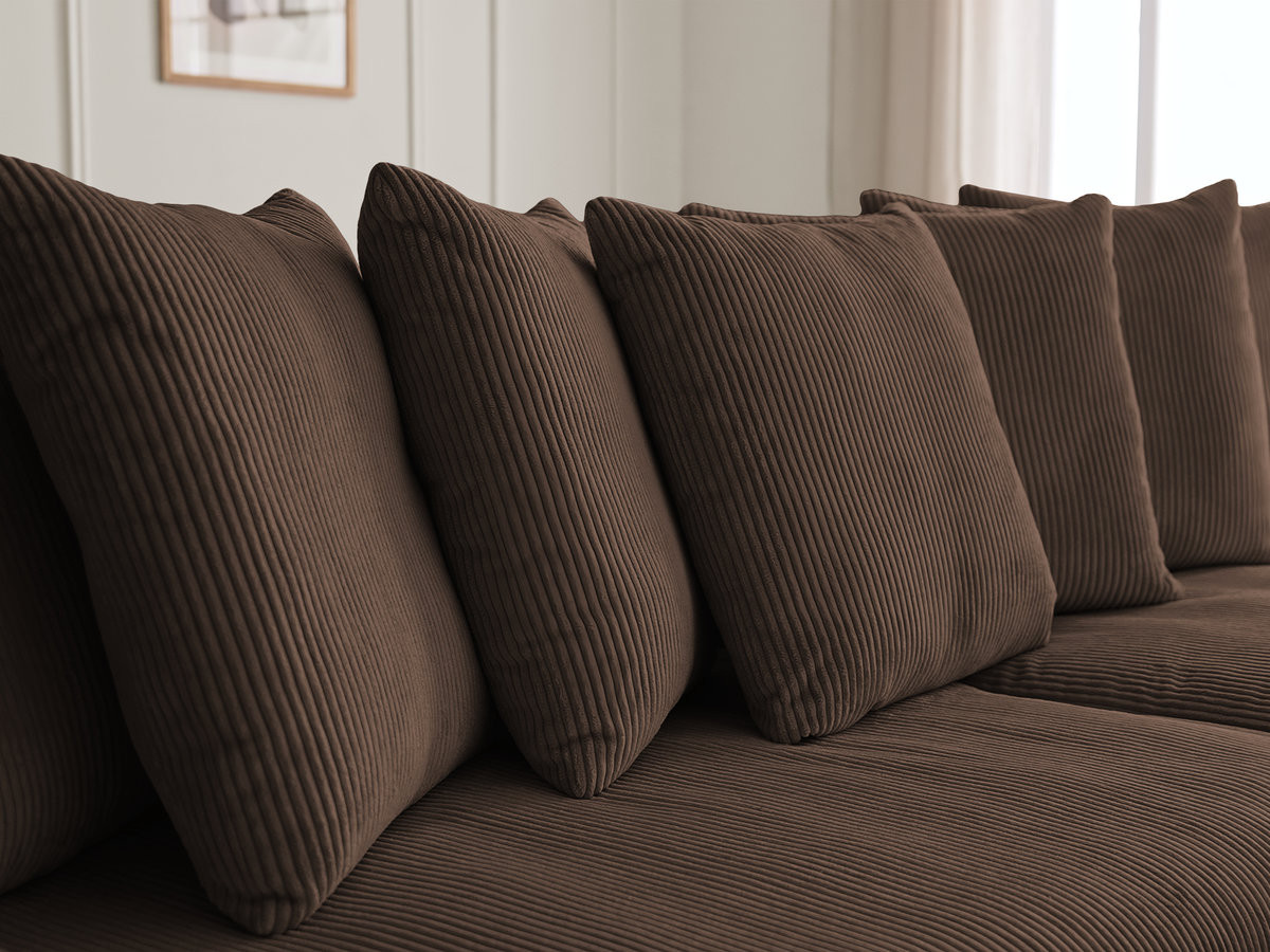 Canapé d'angle fixe ENORE velours côtelé avec pouf