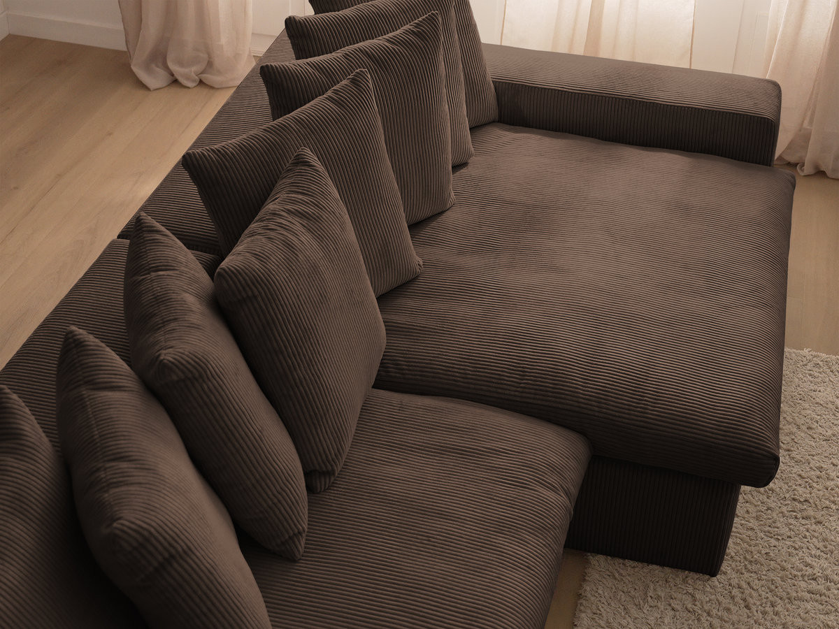 Canapé d'angle fixe ENORE velours côtelé avec pouf