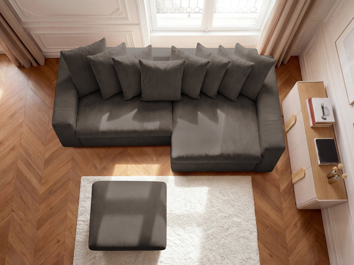 Canapé d'angle ENORE velours côtelé avec pouf taupe — vue 6