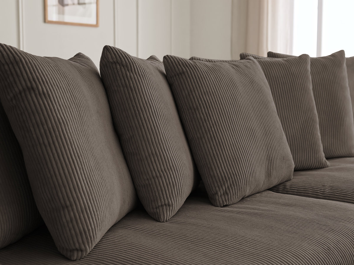 Canapé d'angle fixe ENORE velours côtelé avec pouf