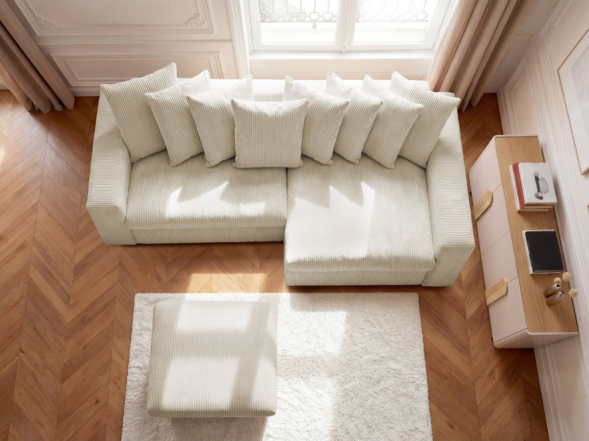 Canapé d'angle fixe ENORE velours côtelé avec pouf