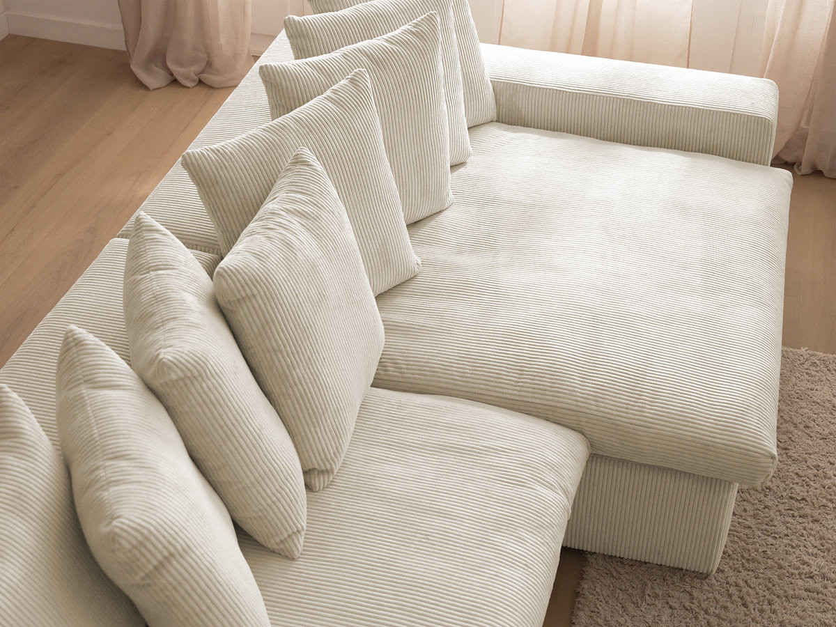 Canapé d'angle fixe ENORE velours côtelé avec pouf