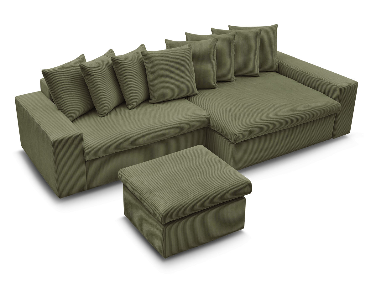 Canapé d'angle fixe ENORE velours côtelé avec pouf