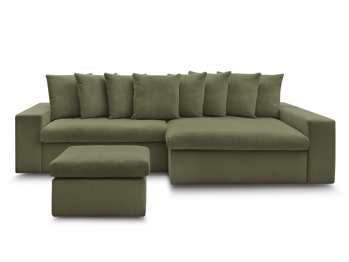 Canapé d'angle fixe ENORE velours côtelé avec pouf