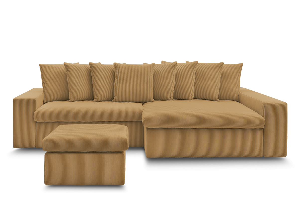 Canapé d'angle fixe ENORE velours côtelé avec pouf