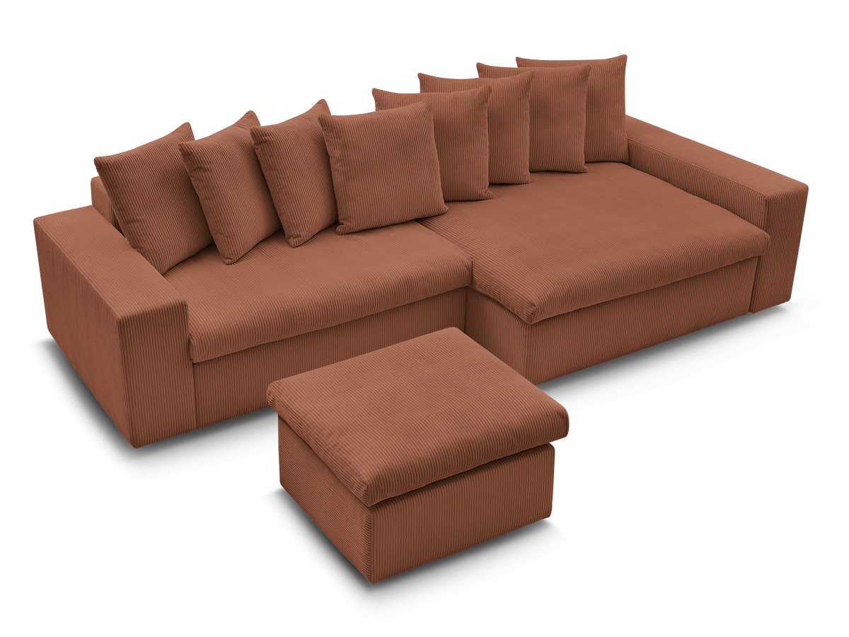 Canapé d'angle fixe ENORE velours côtelé avec pouf