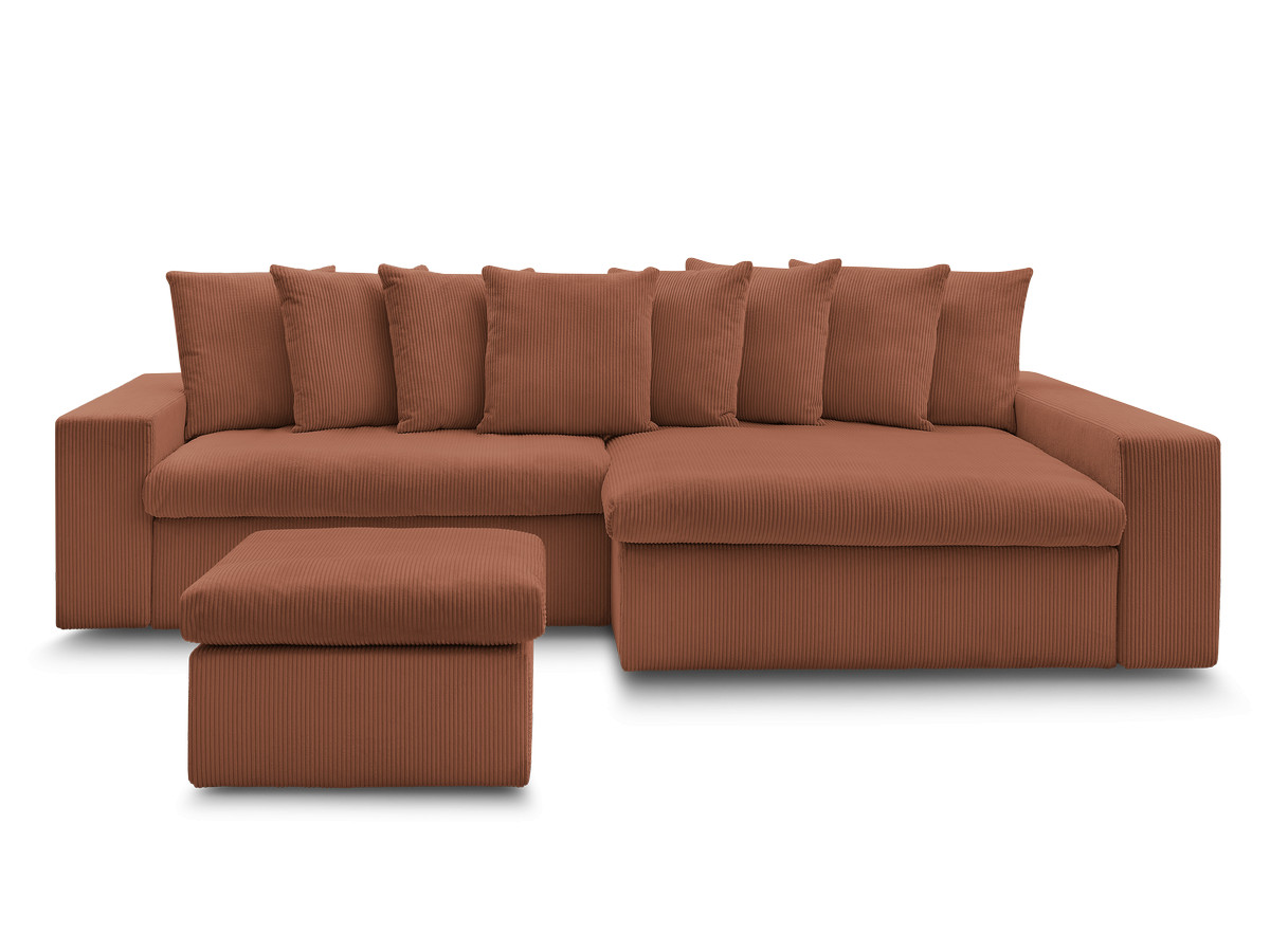 Canapé d'angle fixe ENORE velours côtelé avec pouf