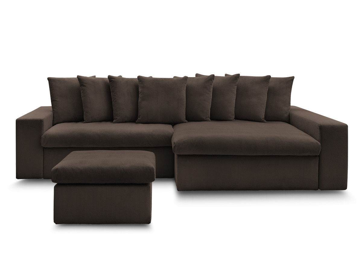 Canapé d'angle fixe ENORE velours côtelé avec pouf