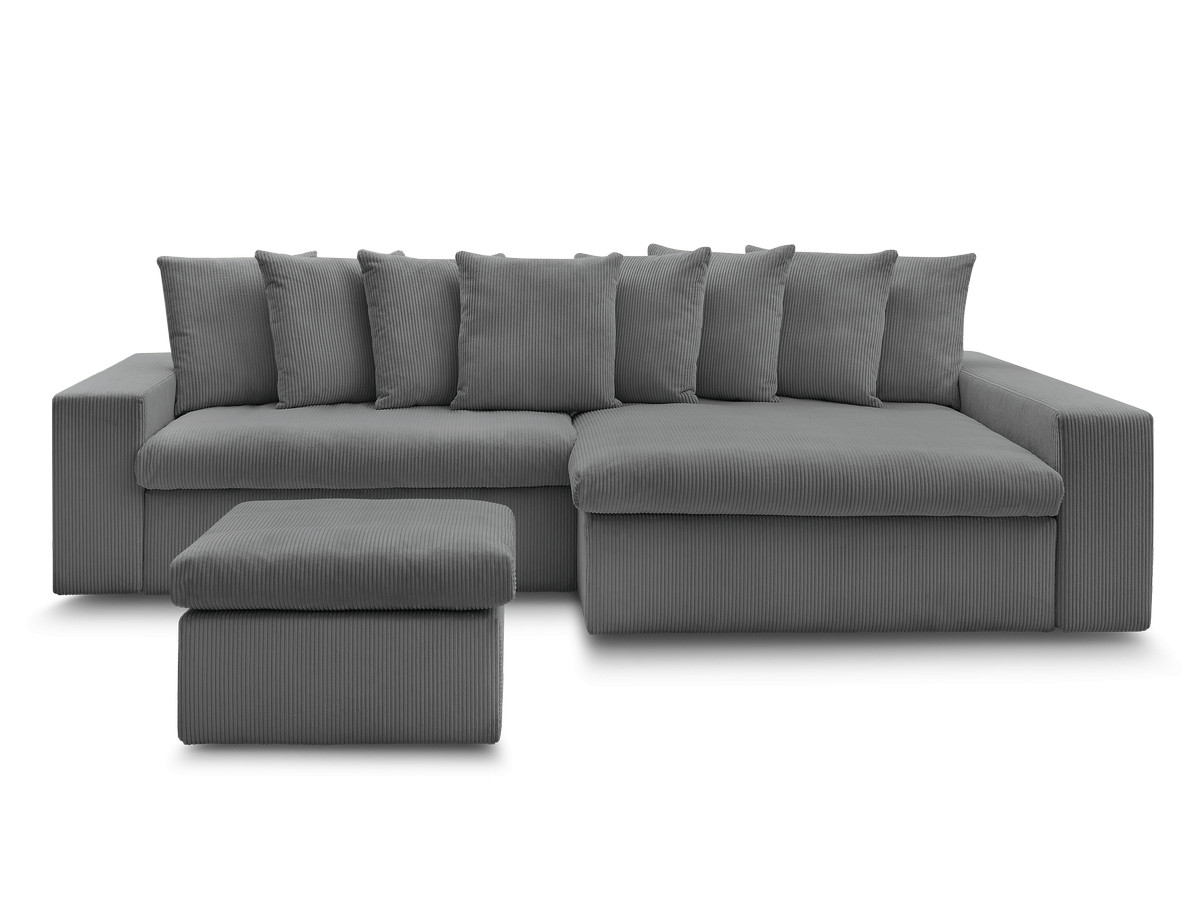 Canapé d'angle fixe ENORE velours côtelé avec pouf
