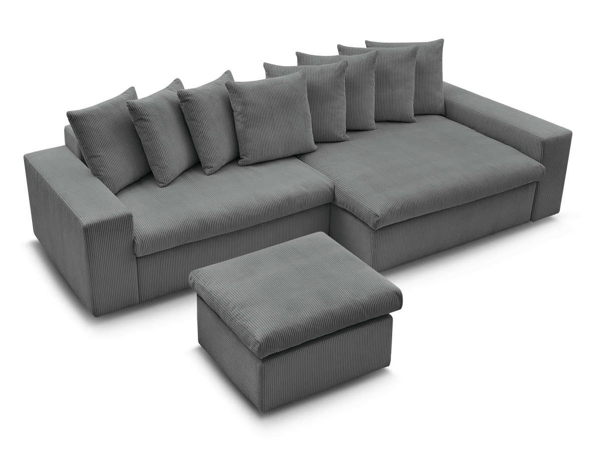 Canapé d'angle fixe ENORE velours côtelé avec pouf