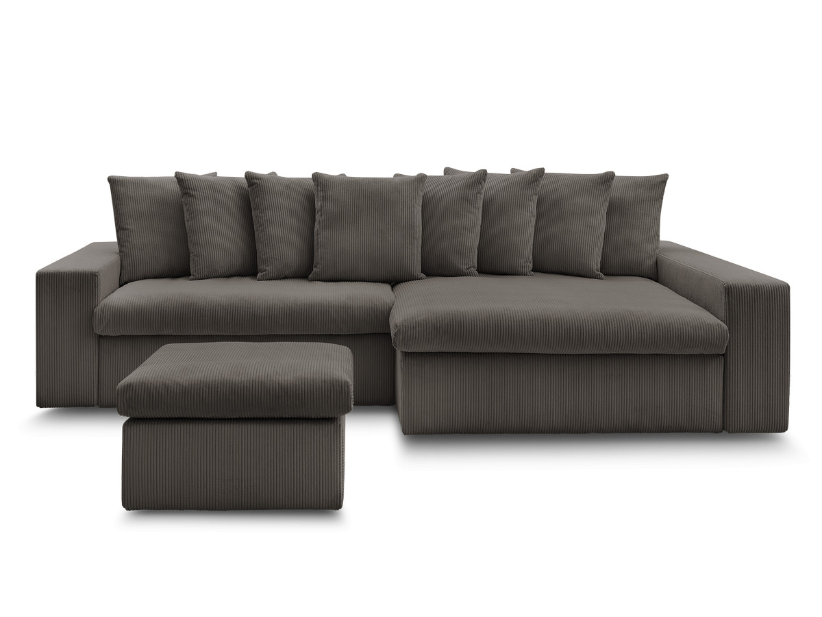 Canapé d'angle fixe ENORE velours côtelé avec pouf