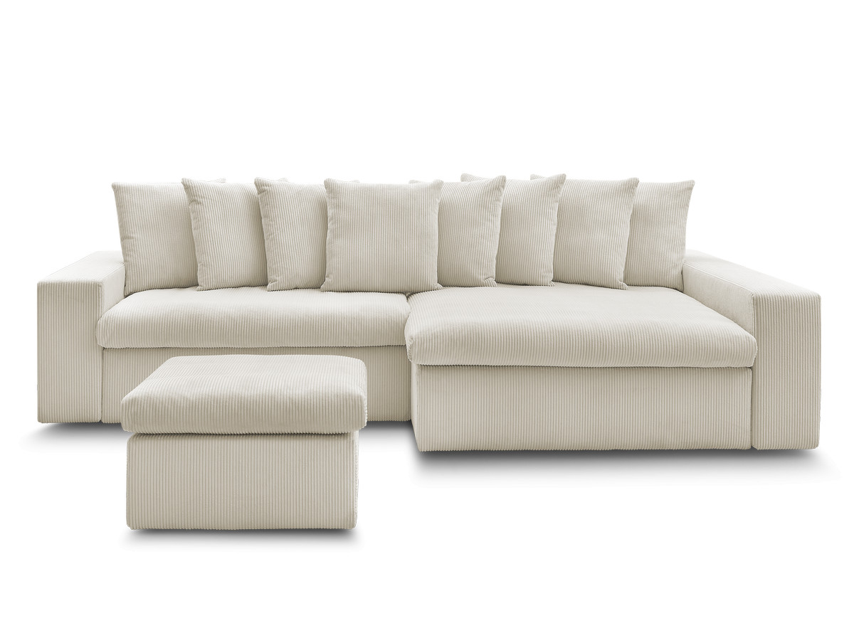 Canapé d'angle fixe ENORE velours côtelé avec pouf
