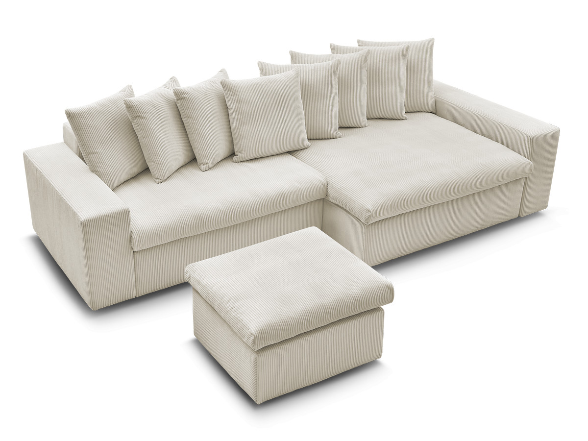 Canapé d'angle fixe ENORE velours côtelé avec pouf