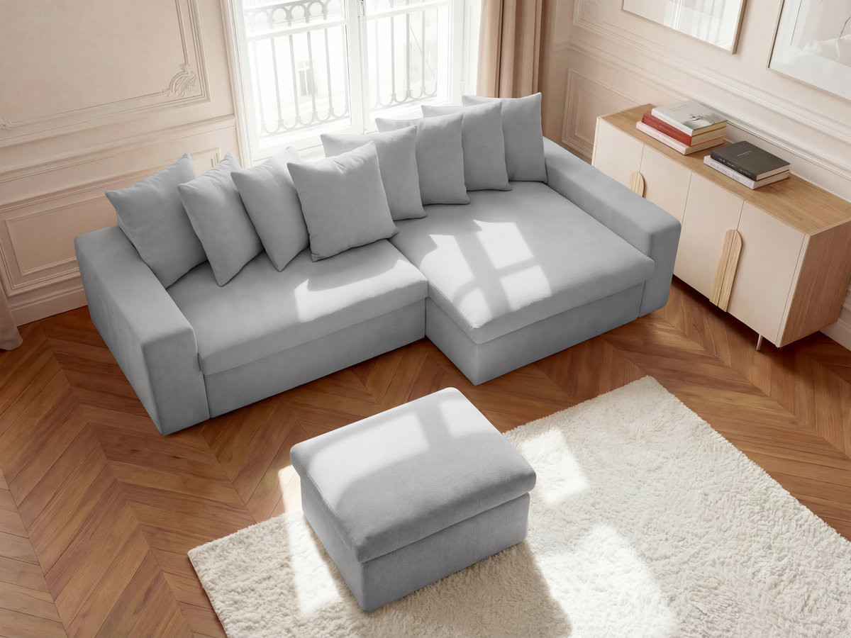 Canapé d'angle ENORE lisse avec pouf gris clair — vue 6