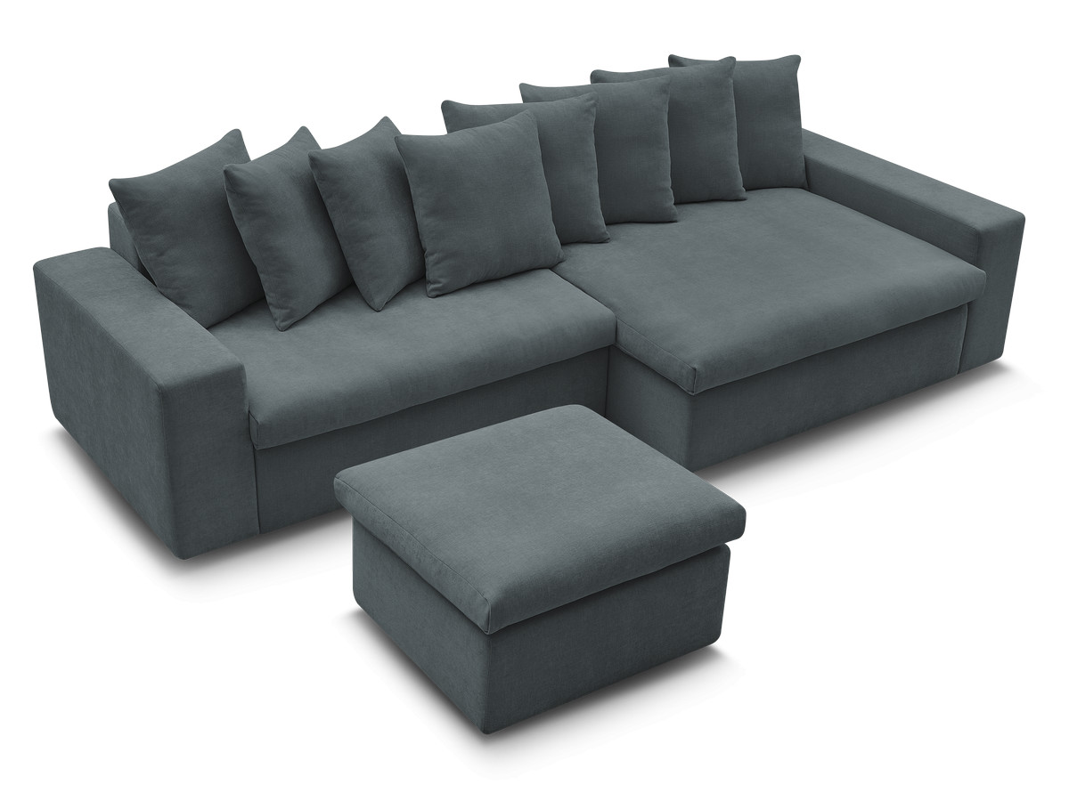 ENORE vaste hoekbank in gladde stof met voetenbank