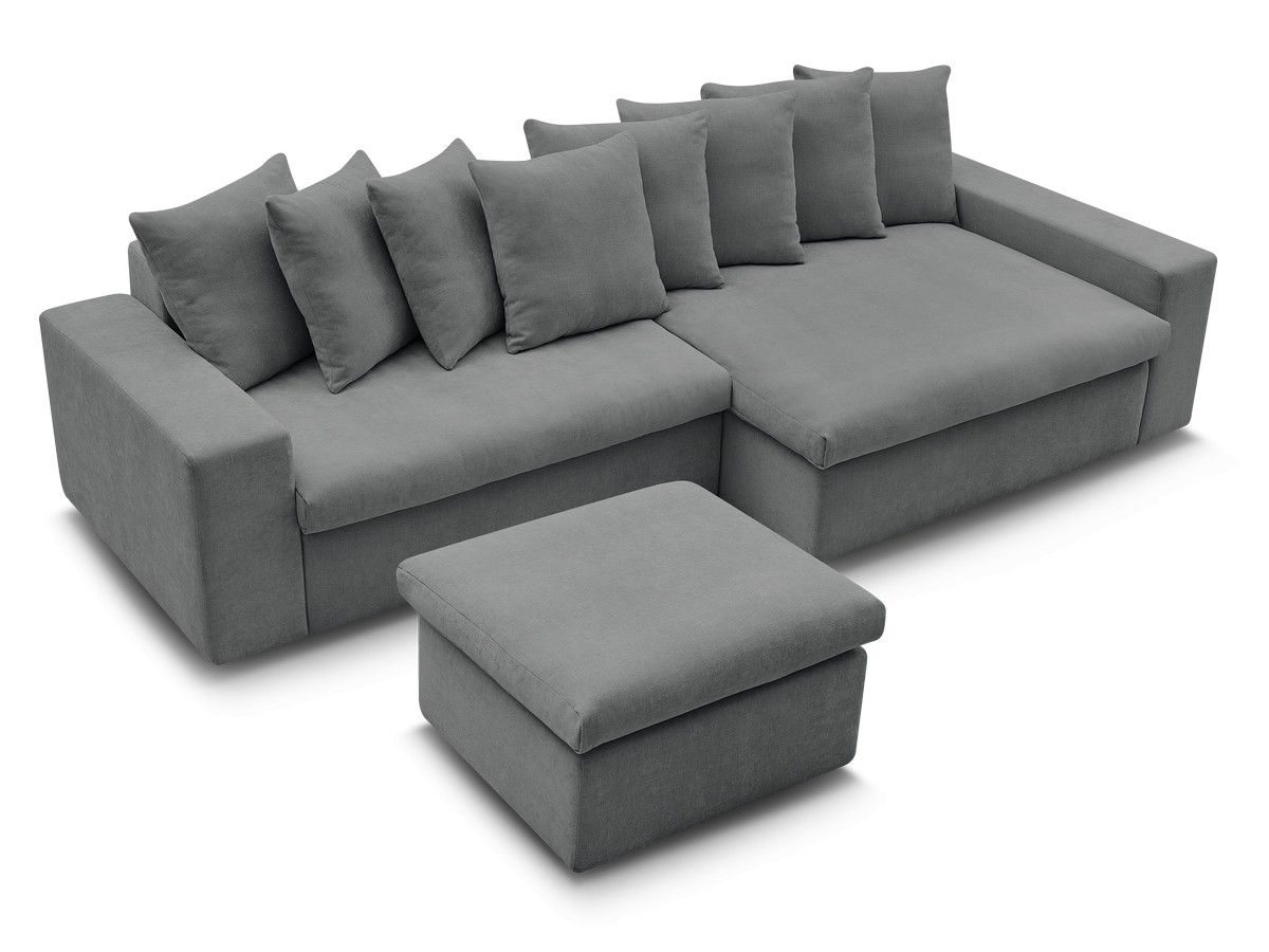 ENORE vaste hoekbank in gladde stof met voetenbank