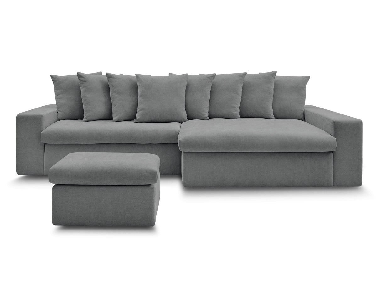 ENORE vaste hoekbank in gladde stof met voetenbank