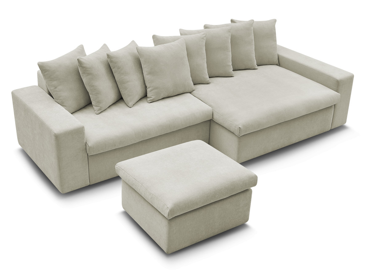 ENORE vaste hoekbank in gladde stof met voetenbank