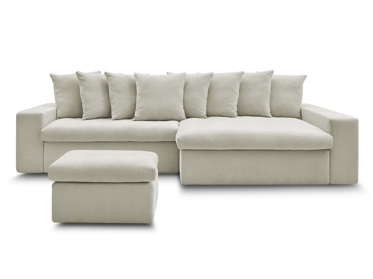 ENORE vaste hoekbank in gladde stof met voetenbank