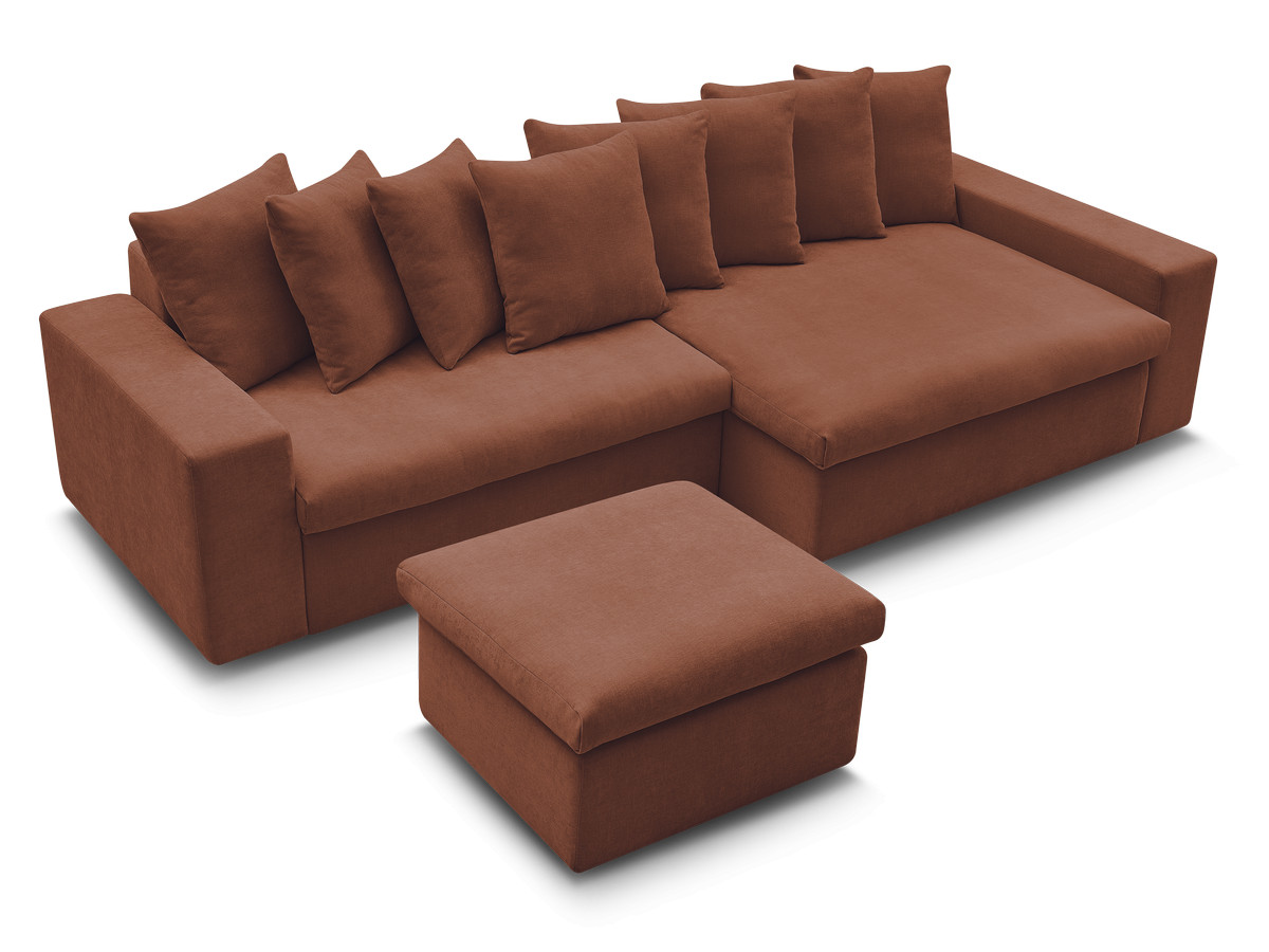 ENORE vaste hoekbank in gladde stof met voetenbank