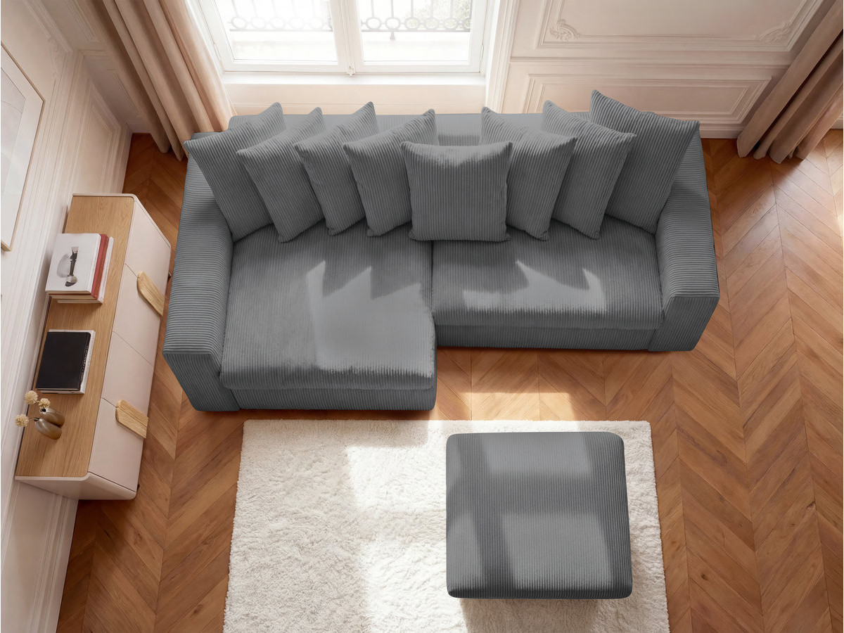 Canapé d'angle fixe ENORE velours côtelé avec pouf
