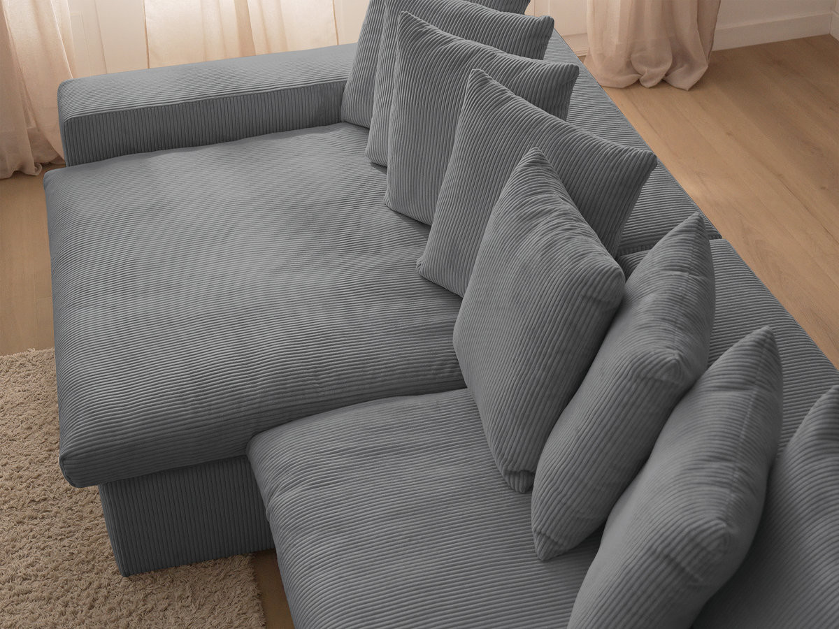 Canapé d'angle fixe ENORE velours côtelé avec pouf