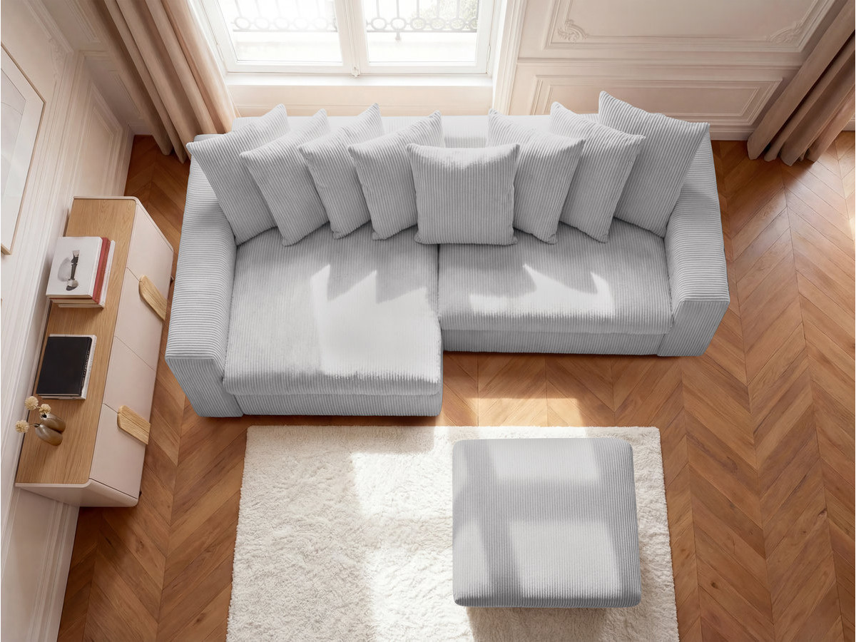 Canapé d'angle fixe ENORE velours côtelé avec pouf