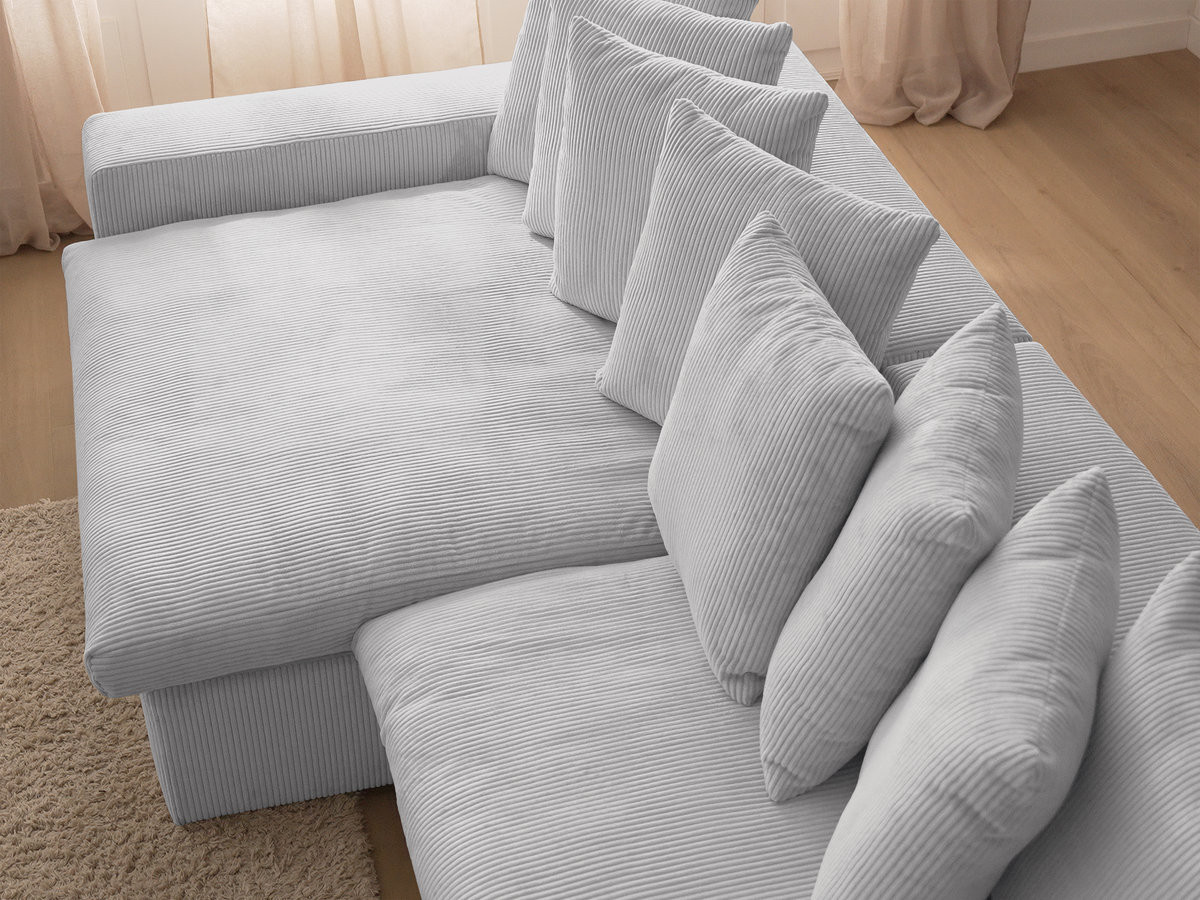 Canapé d'angle fixe ENORE velours côtelé avec pouf