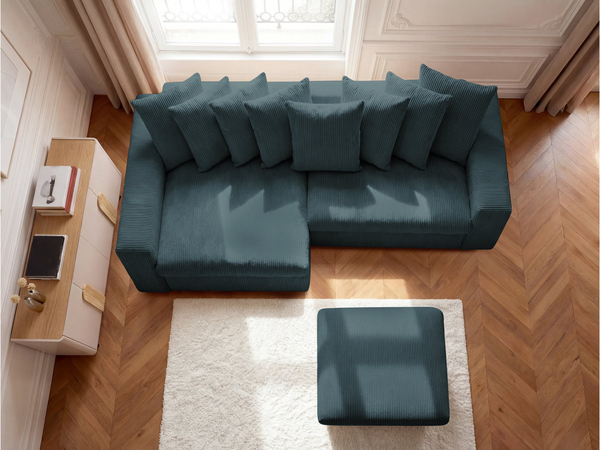 Canapé d'angle fixe ENORE velours côtelé avec pouf