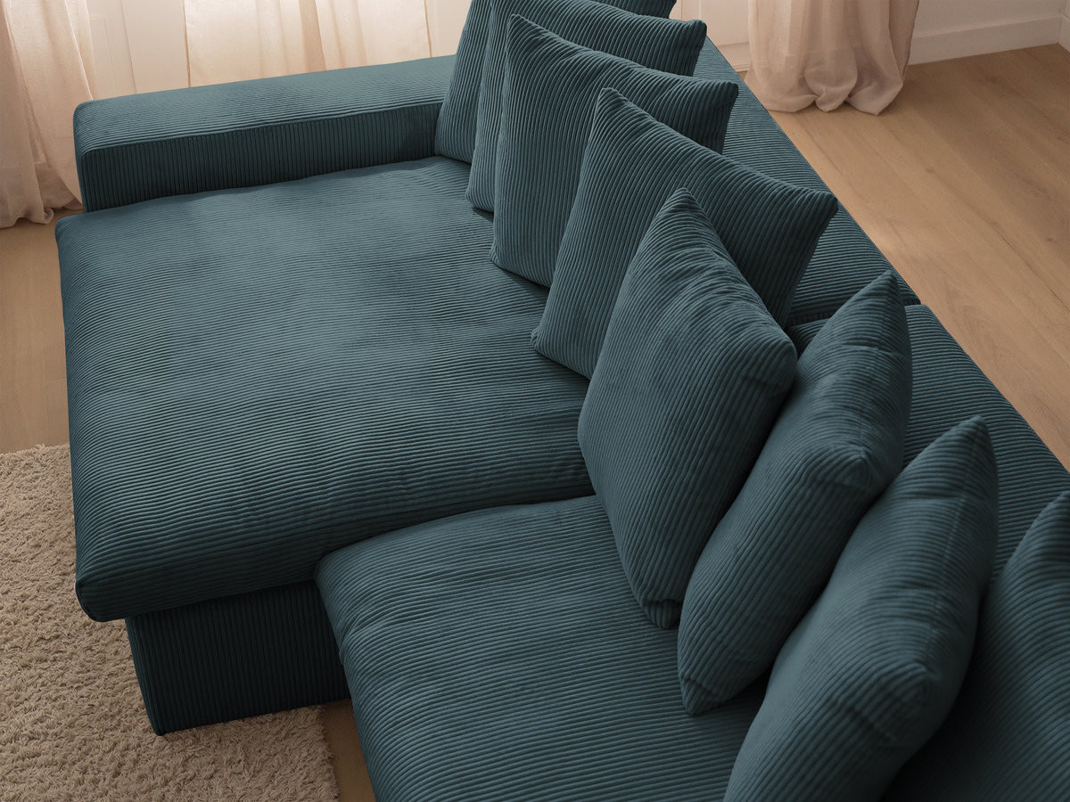 Canapé d'angle fixe ENORE velours côtelé avec pouf