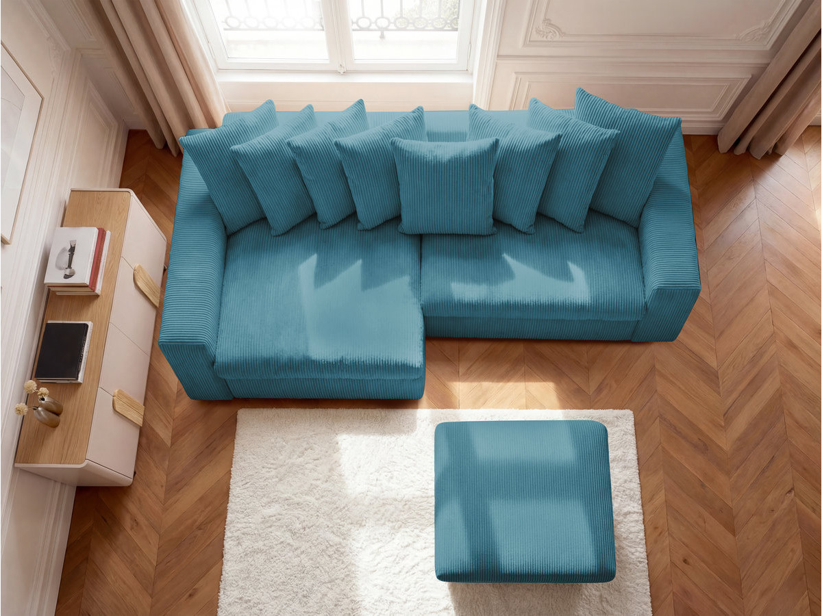Canapé d'angle fixe ENORE velours côtelé avec pouf
