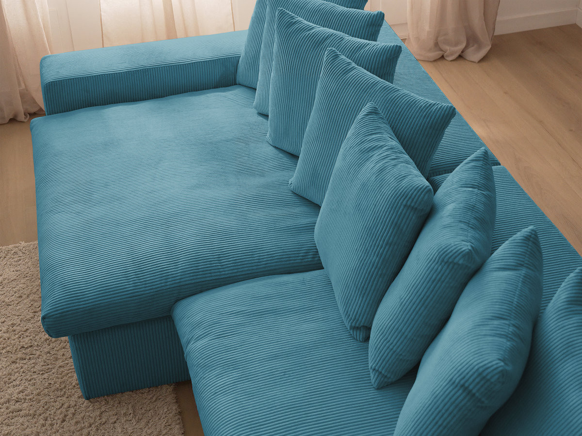 Canapé d'angle fixe ENORE velours côtelé avec pouf