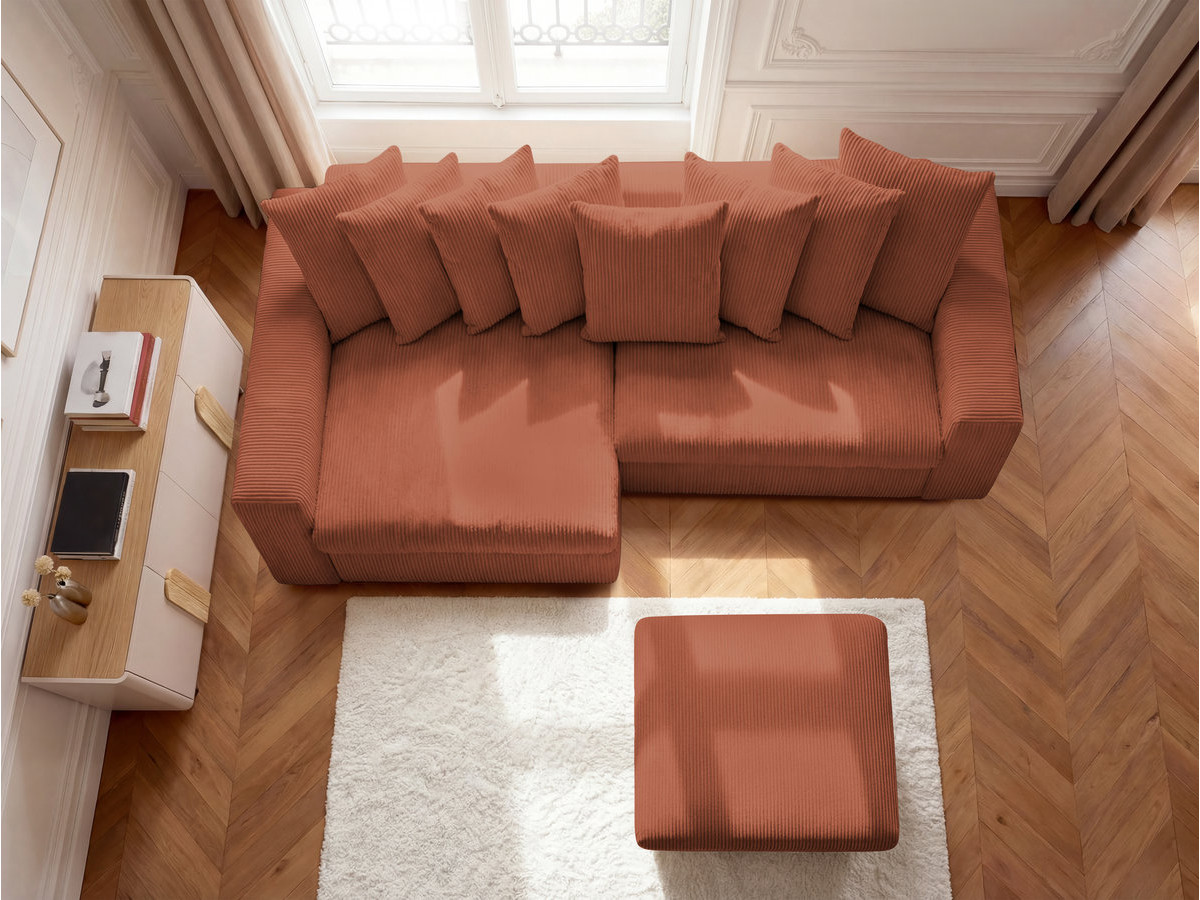 Canapé d'angle fixe ENORE velours côtelé avec pouf