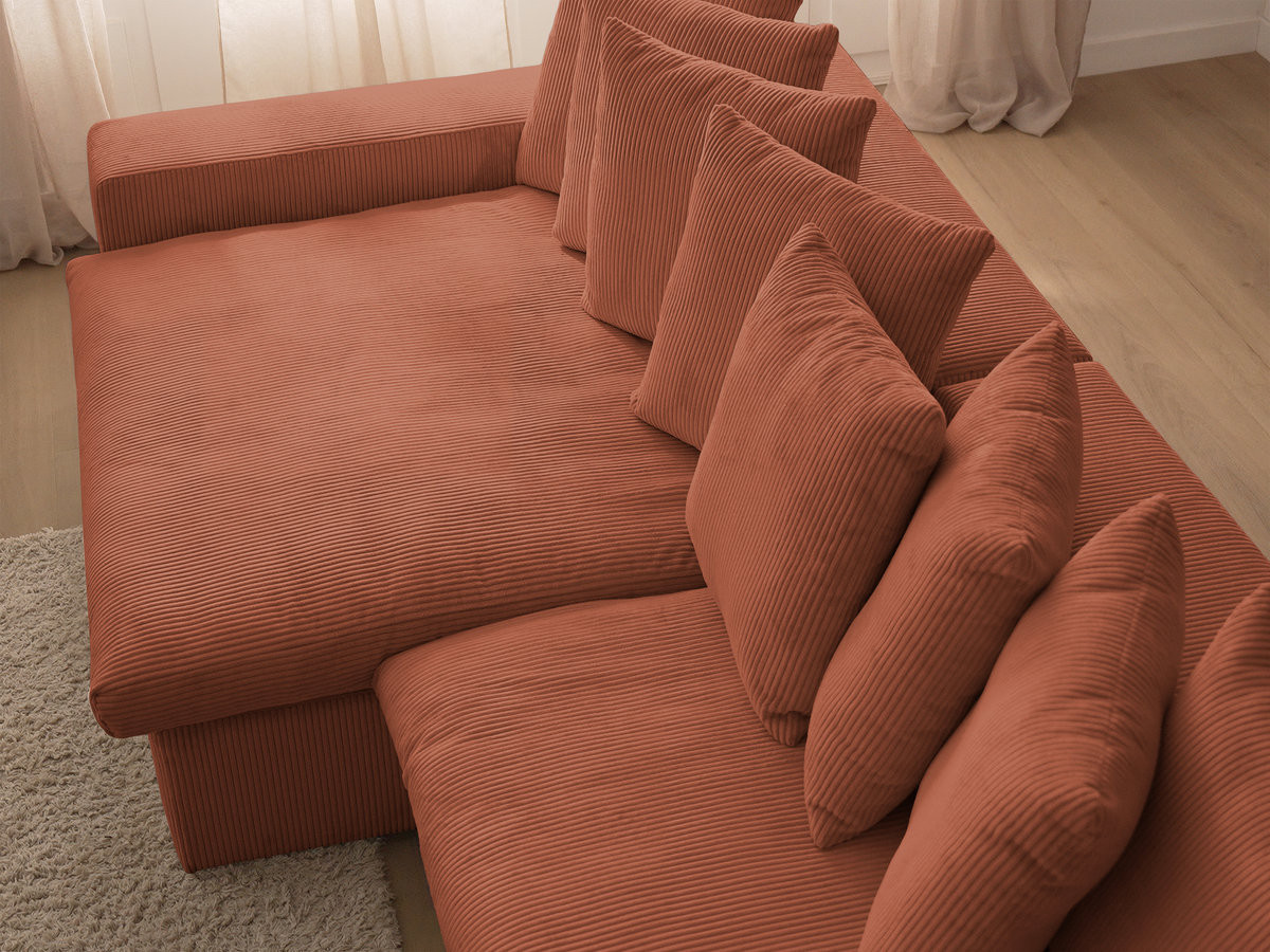 Canapé d'angle fixe ENORE velours côtelé avec pouf