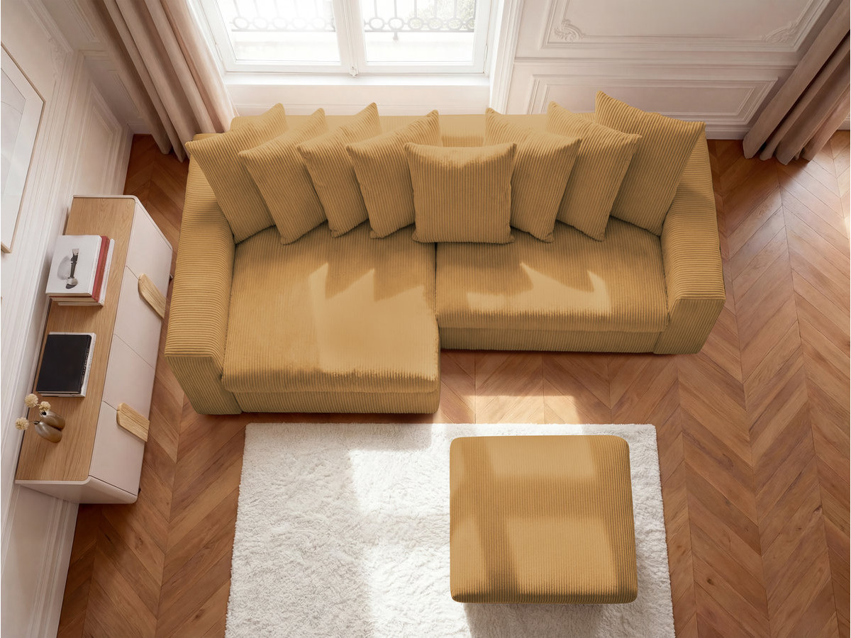 Canapé d'angle fixe ENORE velours côtelé avec pouf