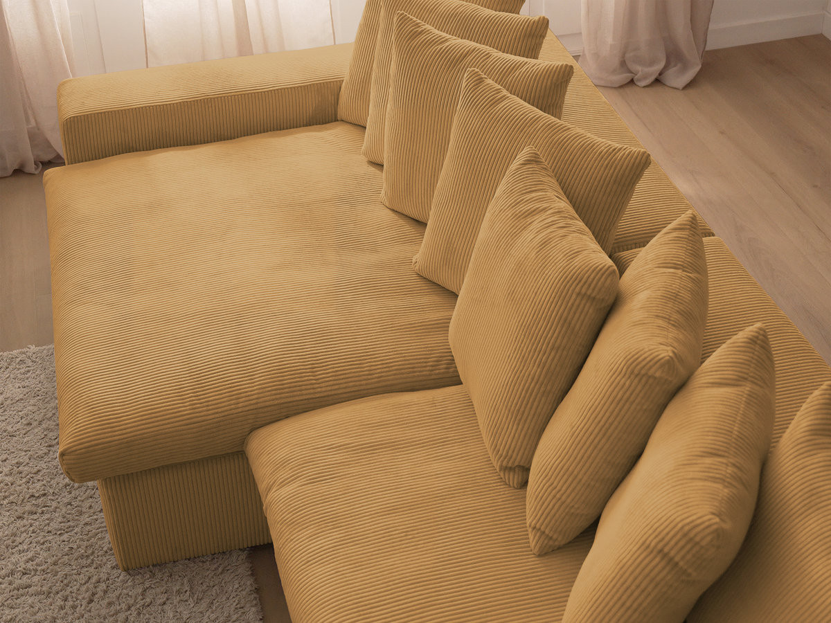 Canapé d'angle fixe ENORE velours côtelé avec pouf