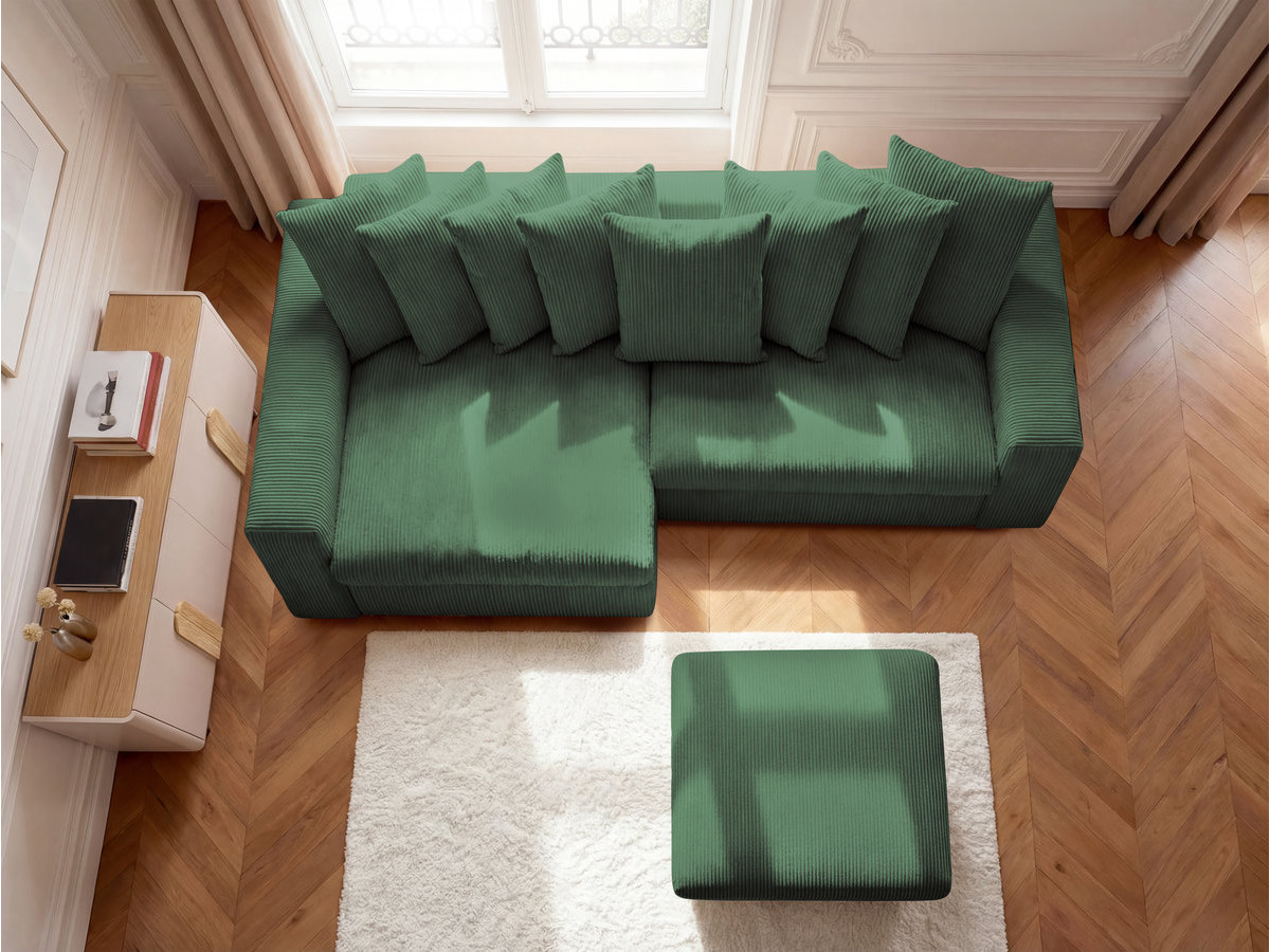 Canapé d'angle fixe ENORE velours côtelé avec pouf