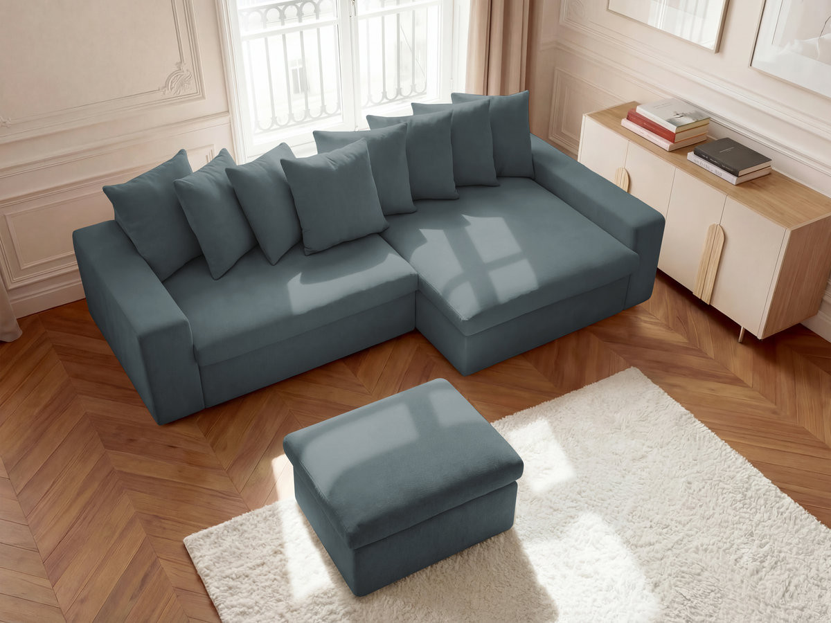 Canapé d'angle ENORE lisse avec pouf bleu — vue 6