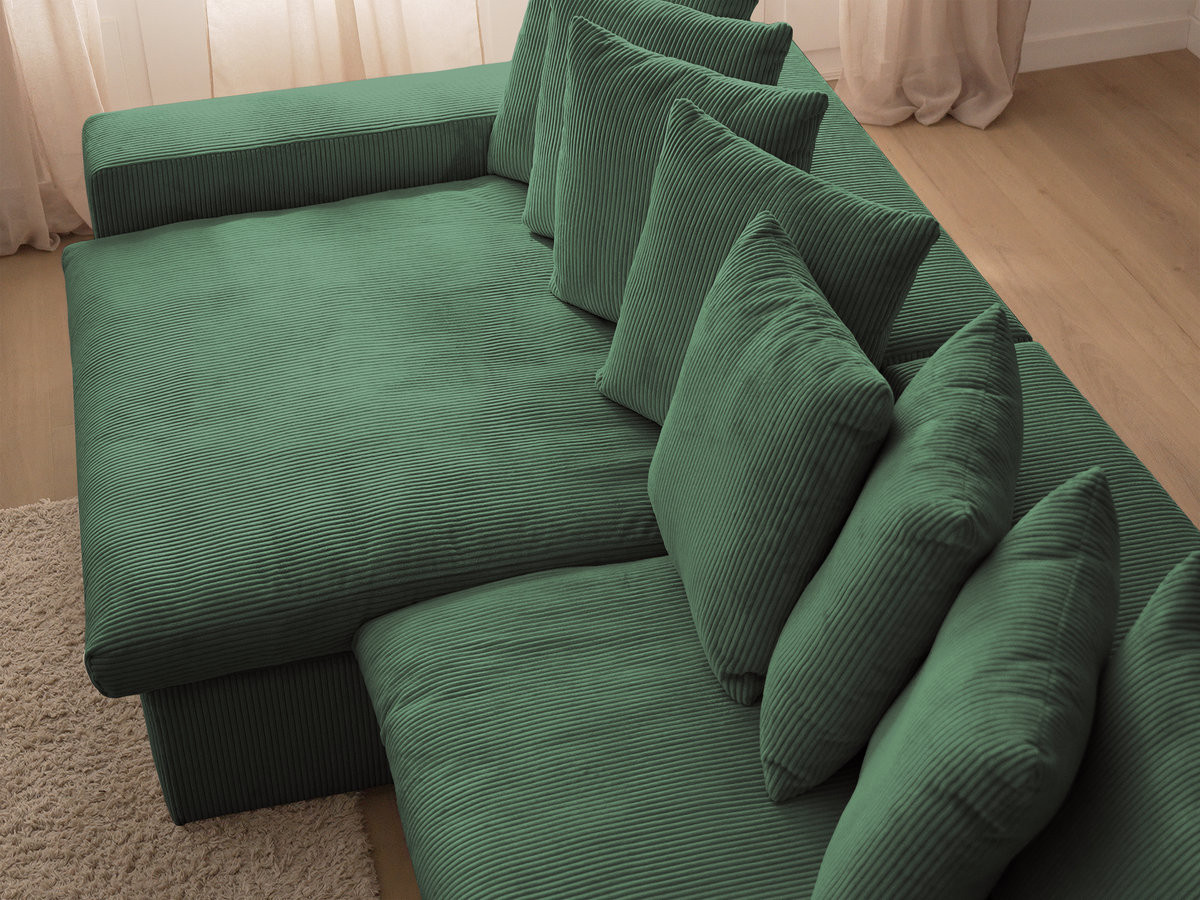 Canapé d'angle fixe ENORE velours côtelé avec pouf