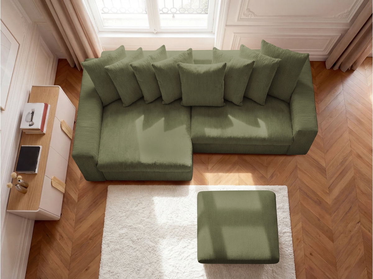 Canapé d'angle fixe ENORE velours côtelé avec pouf
