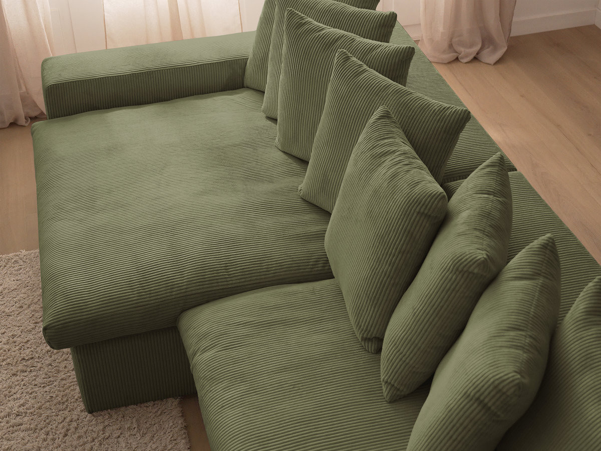 Canapé d'angle fixe ENORE velours côtelé avec pouf