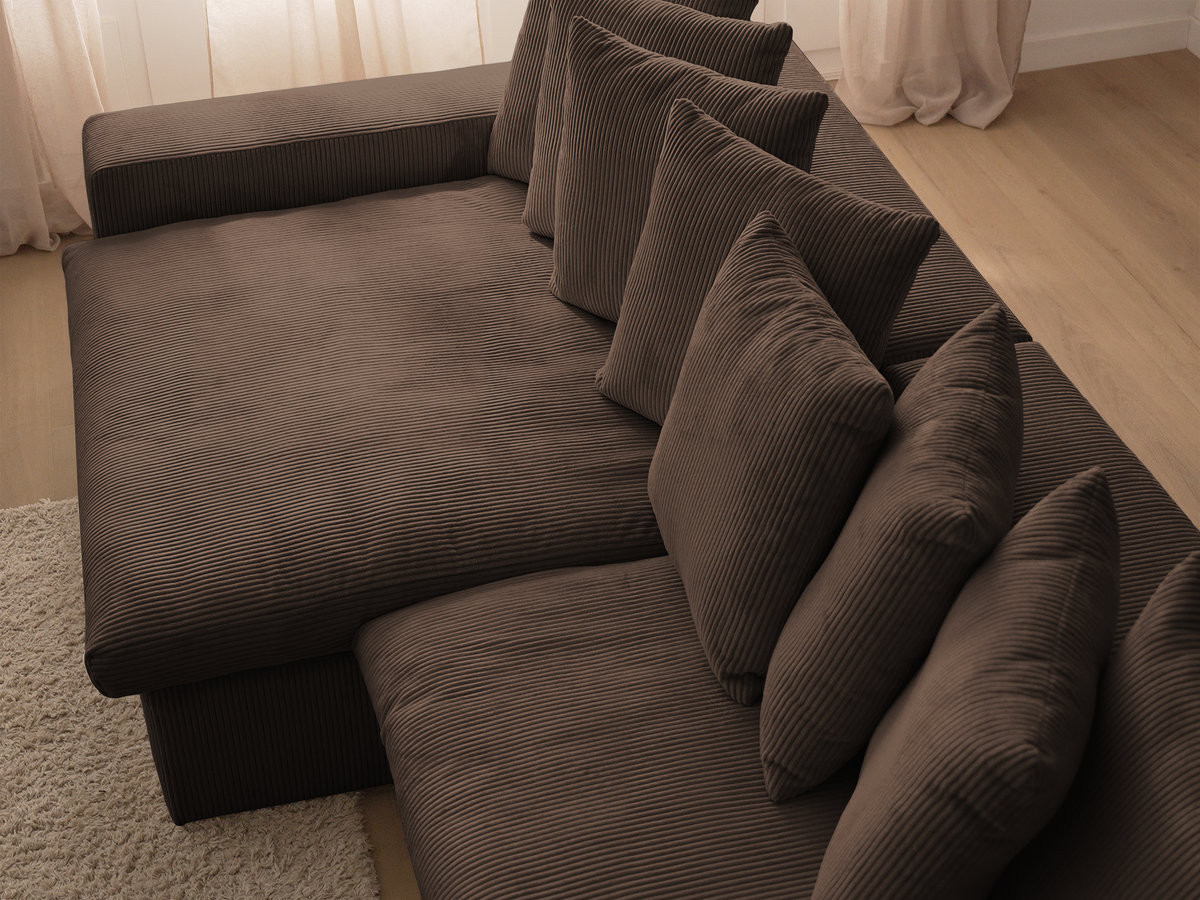 Canapé d'angle fixe ENORE velours côtelé avec pouf