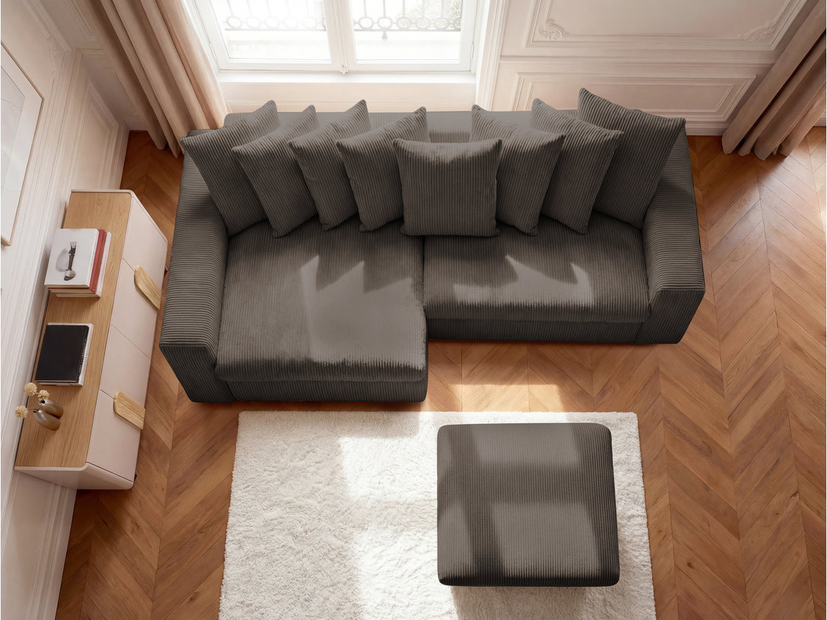 Canapé d'angle fixe ENORE velours côtelé avec pouf