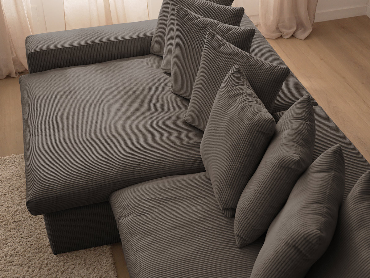 Canapé d'angle fixe ENORE velours côtelé avec pouf